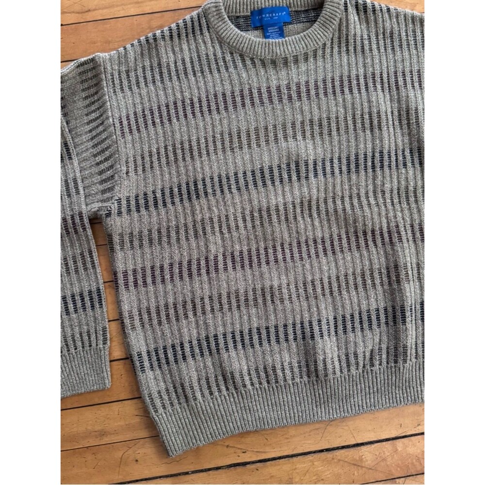 Vintage Towncraft Sweater Men’s Medium Brown tan Patterned Vintage Sweater 90s